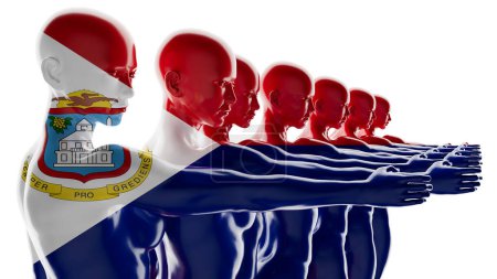Marsch der silhouettierten Figuren mit dem Emblem von Sint Eustatius