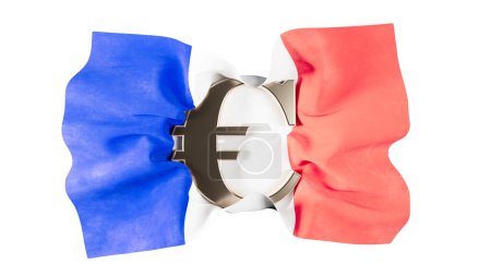 Blau, weiß und rot der französischen Flagge mit ausgeschnittenem Euro-Zeichen, das Frankreichs Rolle in der EU symbolisiert.