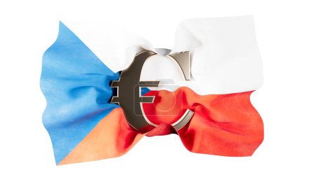 Blau, weiß und rot der tschechischen Flagge mit der Silhouette des Euro-Zeichens bilden einen starken Kontrast.