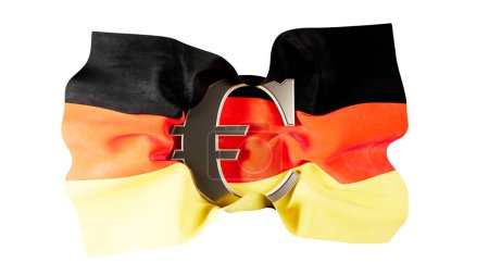 German banner with a bold Euro sign cutout, showcased on a dark backdro