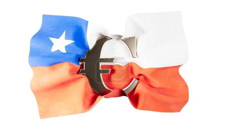 Chiles Flagge mit ausgeschnittenem Euro-Symbol, das die Handelsbeziehungen des Landes mit Europa illustriert.