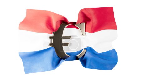 Die niederländische Flagge wurde mit einem Euro-Symbol verschmolzen, ein Zeichen für die wirtschaftliche Integration des Landes in Europa.