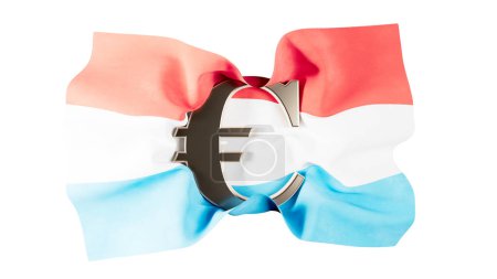 La bandera luxemburguesa se funde con el signo del euro, que marca la integración del país en la economía europea