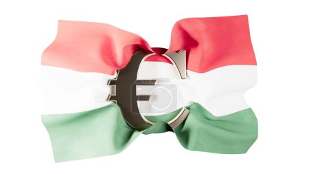 Die italienische Flagge weht mit einem Euro-Symbol, das Italiens Rolle innerhalb des europäischen Finanzsystems symbolisiert