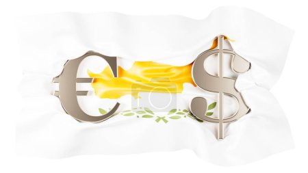 Téléchargez les photos : Les signes Euro et Dollar se fondent sur le fond blanc pur du drapeau national chypriote. - en image libre de droit