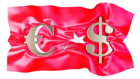 Eine lebhafte Mischung aus Finanzwesen und Nationalismus mit Euro und Dollar gegen die türkische Flagge