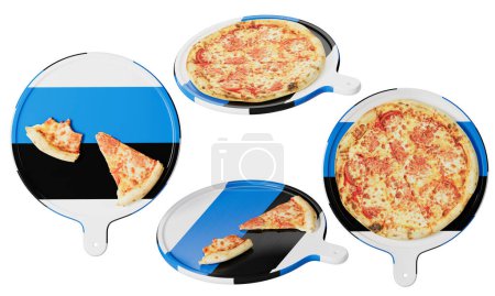 Photo for Experience the flavors of Italy with this classic Margherita pizza, presented on a pan that pays tribute to the national colors of Estonia. - Royalty Free Image