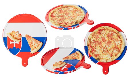 Photo for Savor the rich flavors of this pepperoni pizza that perfectly complements the patriotic Slovak flag-themed serving pan, celebrating Slovakia's vibrant heritage. - Royalty Free Image