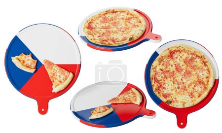 Pizzas au fromage sur des assiettes capturant le drapeau de la République tchèque avec des sections bleues, blanches et rouges, fusionnant goût et tradition.