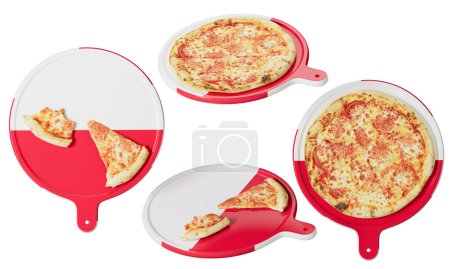 Des tranches de pizza au fromage élégamment présentées sur des assiettes faisant écho au drapeau national Polands blanc et rouge.