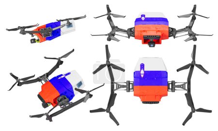Drones Quadcopter arborant les armoiries slovènes et tricolore de blanc, bleu et rouge, magnifiquement contrastés avec le fond noir de la nuit