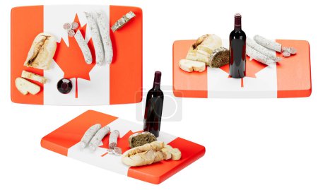 Enjoy a taste of Canada with this delectable array of artisan bread, cured meats, and cheeses, arranged on a cutting board inspired by the Canadian flag