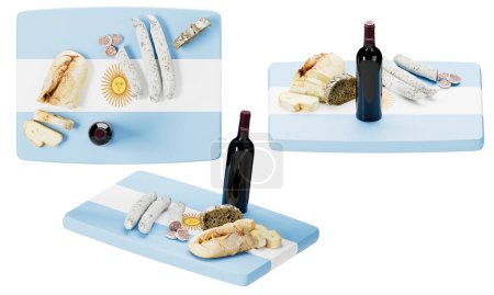 Delight in the taste of Argentina with this appetizing arrangement of rustic bread, savory charcuterie, and cheese on a cutting board adorned with the iconic sun of the Argentinian flag