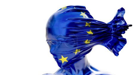 Téléchargez les photos : Forme sculpturale dynamique enveloppée dans les étoiles du drapeau de l'UE, incarnant l'esprit d'unité et de diversité - en image libre de droit