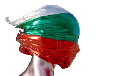 An abstract design featuring a mannequin enveloped in the white, green, and red of Bulgaria's national flag