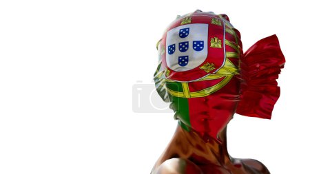 A regal depiction of the Portuguese flag, draped in folds that highlight its emblematic shield and vivid red and green colors