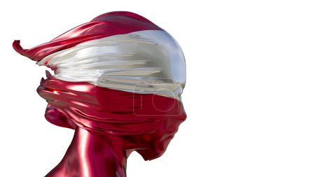 A vividly draped representation of the Austrian flag on a mannequin, showcasing the striking red and white