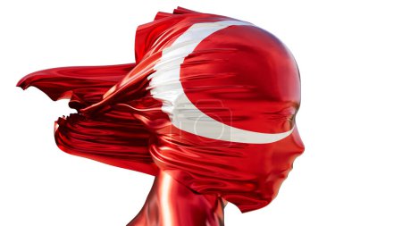 Foto de Mostrando la bandera turca, esta imagen captura la media luna y la estrella contra un mar de rojo, ondeando majestuosamente en un brillo sedoso - Imagen libre de derechos