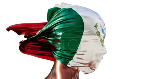 The Mexican flag colors wrap elegantly around a figure, displaying the national coat of arms in fine detail