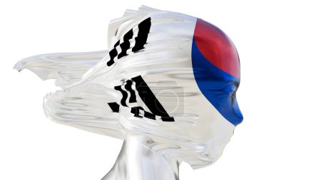 Téléchargez les photos : Le drapeau sud-coréen emblématique Taeguk et quatre trigrammes élégamment enroulés autour d'une forme dynamique et sculpturale - en image libre de droit