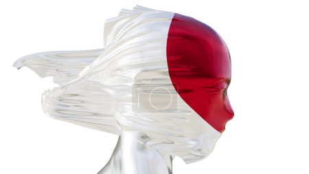A modern depiction of Japan flag, the rich red and pure white captured in fluid motion over a sculptural form