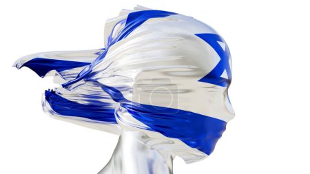 Dieses Bild zeigt eine abstrakte Darstellung der israelischen Flagge mit ihren unterschiedlichen blauen und weißen Farben, die elegant über einer Form drapiert sind.