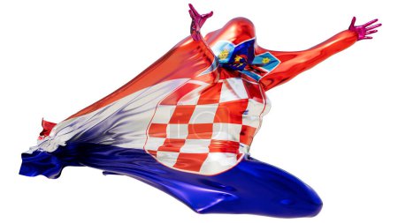 Die fließende Bewegung einer abstrakten Form wird von der kroatischen Flagge mit ihrem traditionellen Schachbrett und dem Wappen verziert.