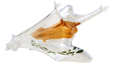 Capturing motion, this abstract figure is elegantly cloaked in the white and copper shades of the Cyprus flag, accented by an olive branch