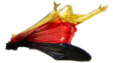 A striking abstract shape bursts with energy, cloaked in the German flag's black, red, and gold colors