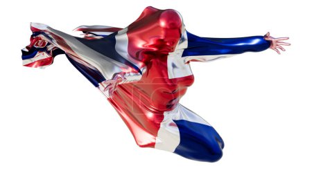 Esta imagen representa una forma abstracta envuelta en el patrón audaz de la bandera del Reino Unido, mostrando fluidez y orgullo nacional..