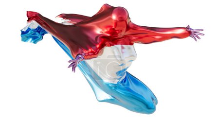 Eine dynamische abstrakte Darstellung in den satten Farben Rot, Weiß und Hellblau der luxemburgischen Nationalflagge