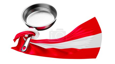 Der Stolz Österreichs wird wunderschön mit einer Hochglanzpfanne dargestellt, die von der ikonischen rot-weißen Flagge des Landes umhüllt ist..