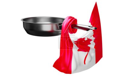 Las banderas canadienses icónica hoja de arce rojo y audaces rayas rojas hacen una declaración sorprendente, ya que envuelven alrededor de una cacerola de acero inoxidable.