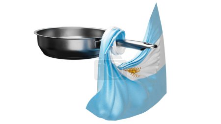 The Argentine flags sky-blue and white stripes with the Sun of May emblem elegantly cascade from a chic, stainless steel pan.