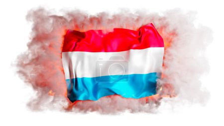 Encastré dans une danse de fumée, le drapeau luxembourgeois arbore son rouge, son blanc et son bleu clair, symbole d'un héritage durable