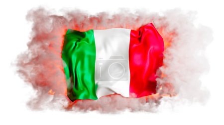 Italys flag unfurls in passionate waves, green, white, and red amidst a smoky veil, embodying the nations rich legacy