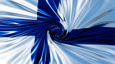 Drapeau des Finlandais dans un tourbillon épousant un bleu métallique avec une croix blanche brillante.