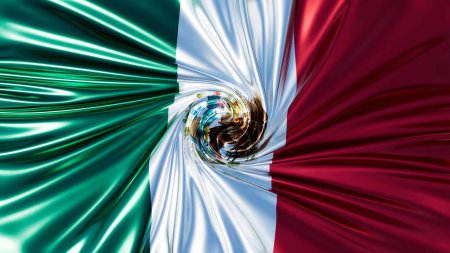 Eine fesselnde Wendung der mexikanischen Flagge grün, weiß und rot mit dem Staatswappen