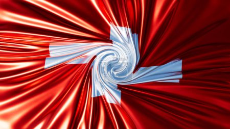 Artful swirls of red and white forming an abstract interpretation of the Swiss flag.