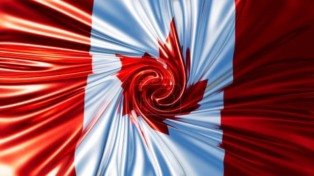 Effet tourbillonnant au c?ur du drapeau canadien avec des plis rouges et blancs proéminents