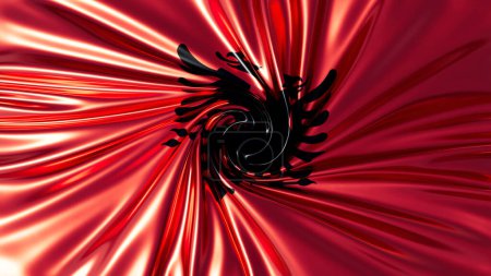 The Albanian flag swirls dramatically, the black double-headed eagle emerging powerfully against the vivid red background.