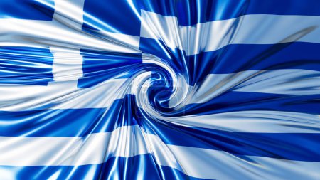 The flag of Greece twirling with its iconic blue and white stripes in a graceful spiral.