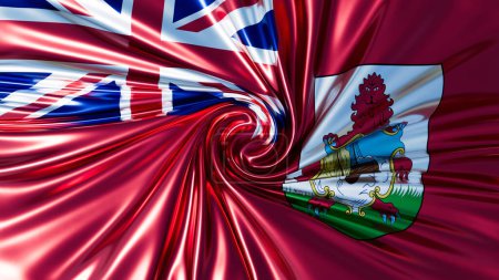 Artistic representation of Bermuda flag with a swirling effect, merging the Union Jack and the Coat of Arms