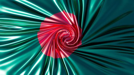 A creatively transformed image of Bangladesh flag with a swirling green and red design, exuding a sense of motion