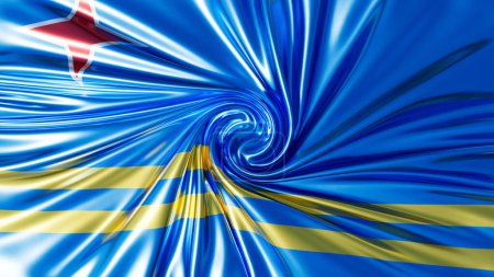 Lebendige Interpretation der Flagge von Aruba mit einem wirbelnden Effekt, der Blau- und Goldtöne kombiniert