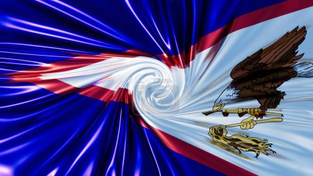 Una pieza de arte digital con un águila y la bandera de Samoa Americana se funden en un vórtice enérgico