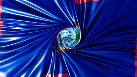 An energetic twist on Guam flag, featuring deep blues and vivid reds converging into a mesmerizing spiral