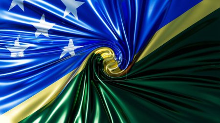 The flag of the Solomon Islands is reimagined as a dynamic swirl of blue and green, accented with yellow and white stars
