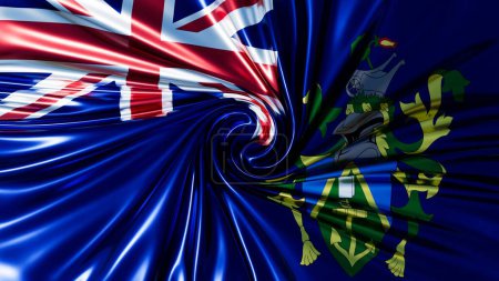 Un intrincado remolino resalta los detalles de la bandera de las Islas Pitcairn, mezclando el Union Jack con el escudo de armas