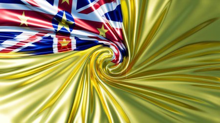 Lebhafte Gelb- und Blautöne wirbeln in einer auffallenden Interpretation der Niue-Nationalflagge zusammen